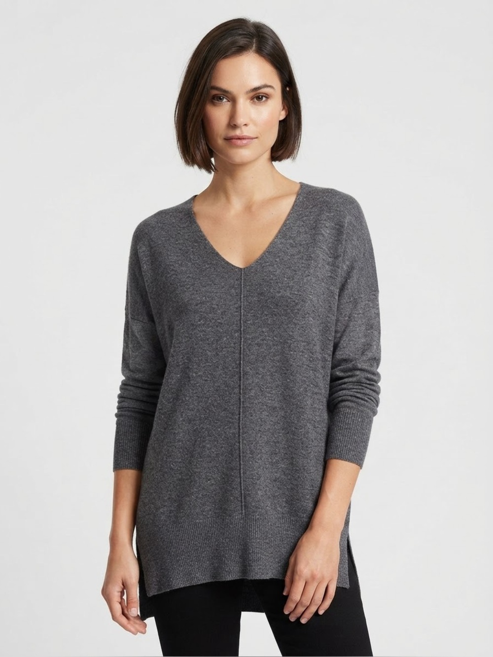 Dreamers V-Neck Front Seam Oversized Sweater in Grey Size S/M